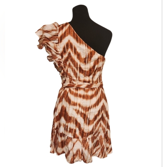 Banana Republic one-shoulder mini belted dress sz 4 hem 24" autumn orange - Picture 3 of 8